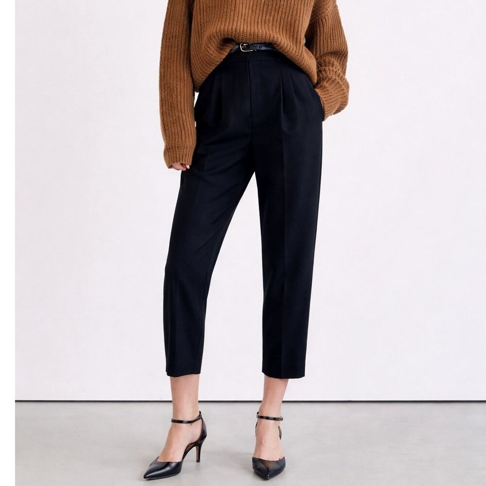 Nili Lotan 10 Joseph Virgin Wool Dress Pants $750 Pleated Front Cropped Black